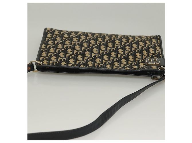 Borsa a Spalla in Tela Trotter Christian Dior Blu Navy Oro Auth 132631 D'oro - vista 6