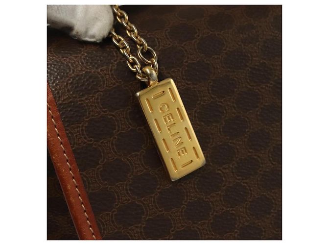Céline Borsa a mano in tela Macadam CELINE in pelle PVC 2 in 1 marrone oro Auth 132850 D'oro - vista 18