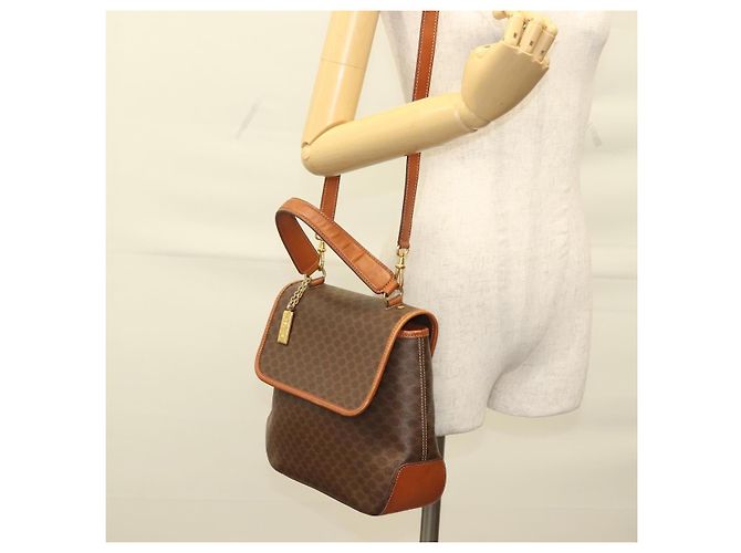 Céline Borsa a mano in tela Macadam CELINE in pelle PVC 2 in 1 marrone oro Auth 132850 D'oro - vista 23