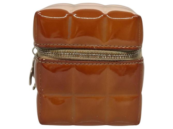 POCHETTE CUBE CHANEL CHOCO BAR Pelle verniciata Marrone Argento CC Auth mr1474 - vista 13