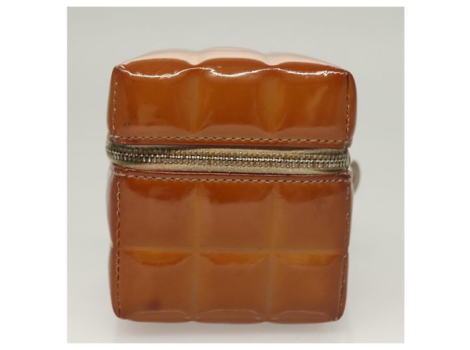 POCHETTE CUBE CHANEL CHOCO BAR Pelle verniciata Marrone Argento CC Auth mr1474 - vista 3