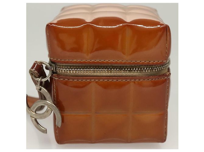 POCHETTE CUBE CHANEL CHOCO BAR Pelle verniciata Marrone Argento CC Auth mr1474 - vista 4