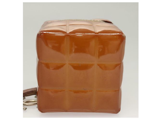 POCHETTE CUBE CHANEL CHOCO BAR Pelle verniciata Marrone Argento CC Auth mr1474 - vista 5