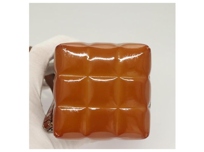 POCHETTE CUBE CHANEL CHOCO BAR Pelle verniciata Marrone Argento CC Auth mr1474 - vista 6