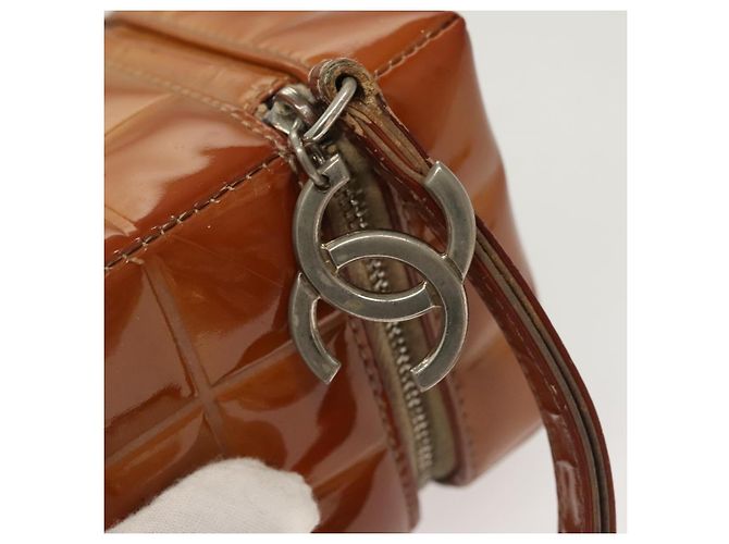 POCHETTE CUBE CHANEL CHOCO BAR Pelle verniciata Marrone Argento CC Auth mr1474 - vista 9
