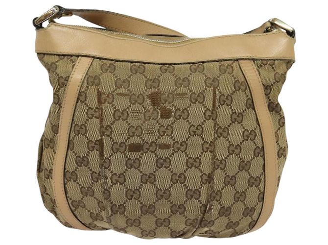 Borsa a Spalla GG Canvas Gucci Beige Oro 203257 Auth 134640 D'oro - vista 2