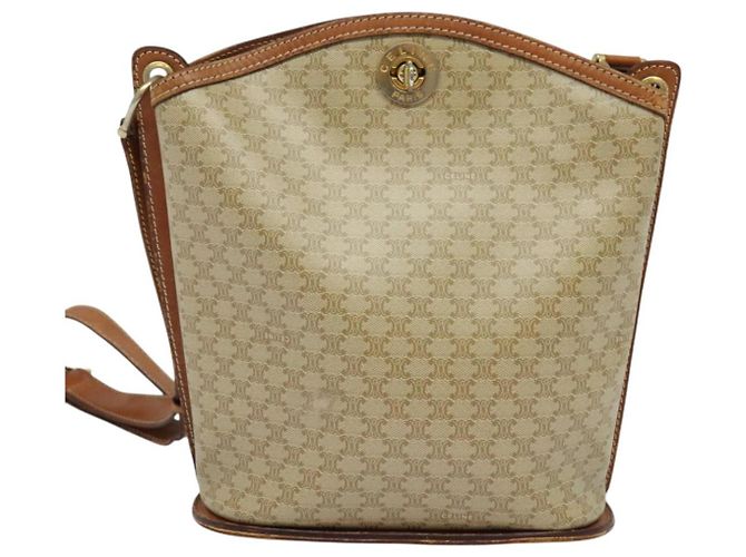 Céline Borsa a Spalla in Tela Macadam CELINE PVC Beige Oro Auth 132542 D'oro - vista 13