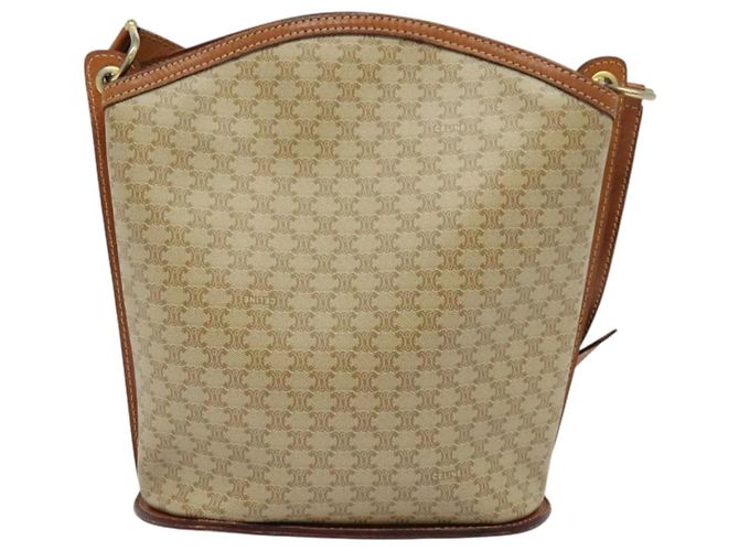Céline Borsa a Spalla in Tela Macadam CELINE PVC Beige Oro Auth 132542 D'oro - vista 2