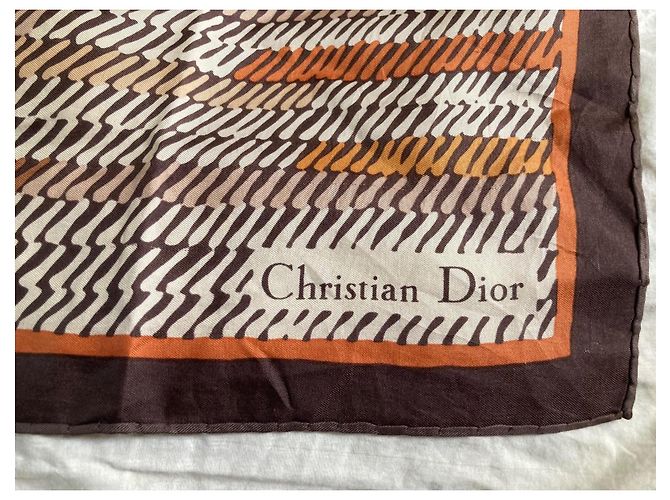 Foulard Christian Dior in seta marrone arancione beige - vista 3