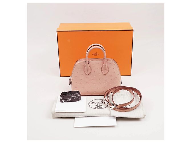 Hermès Mini Bolide Rosa in Pelle di Struzzo - vista 13