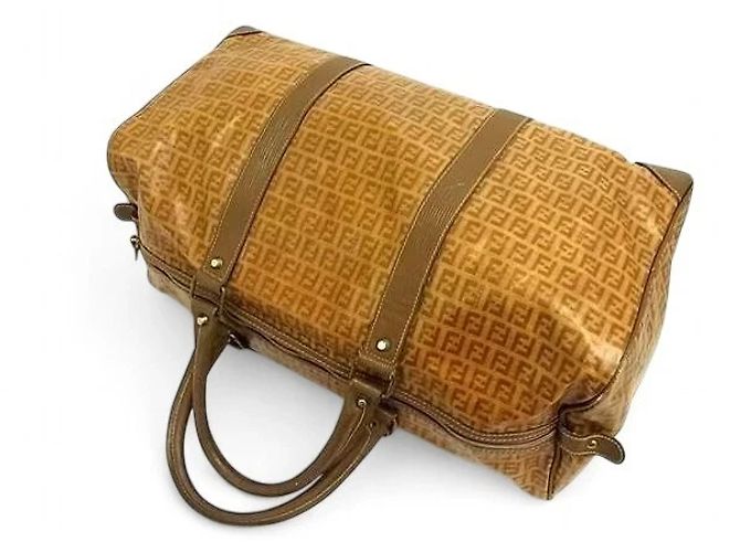 Borsa Boston Fendi Zucchino Canvas e pelle verniciata oro - vista 2