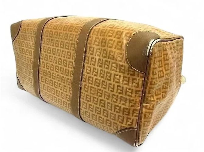 Borsa Boston Fendi Zucchino Canvas e pelle verniciata oro - vista 3