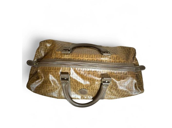 Borsa Boston Fendi Zucchino Canvas e pelle verniciata oro - vista 4