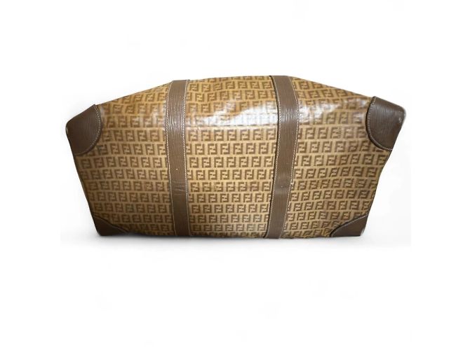 Borsa Boston Fendi Zucchino Canvas e pelle verniciata oro - vista 5