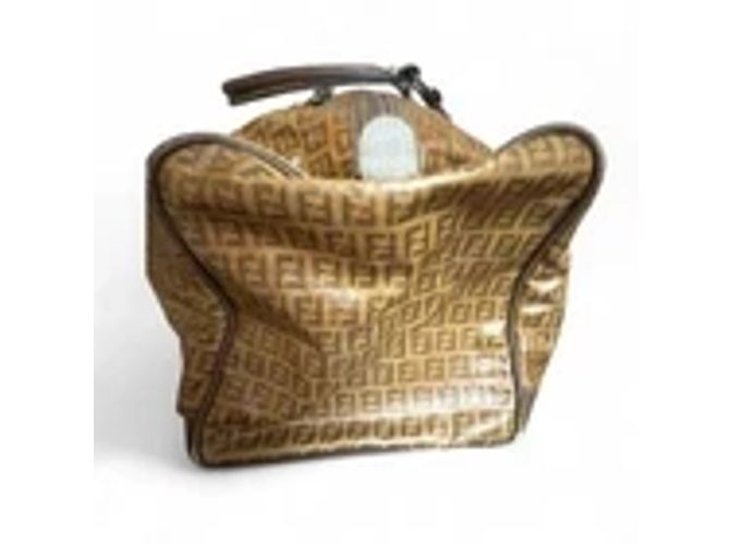 Borsa Boston Fendi Zucchino Canvas e pelle verniciata oro - vista 7