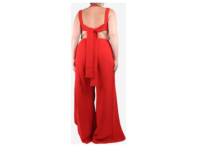 Autre Marque Rote Crepe-weitbeinige Jumpsuit - Größe UK 14 - Ansicht 2