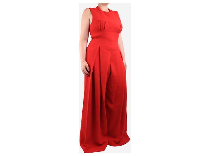 Autre Marque Rote Crepe-weitbeinige Jumpsuit - Größe UK 14 - Ansicht 3