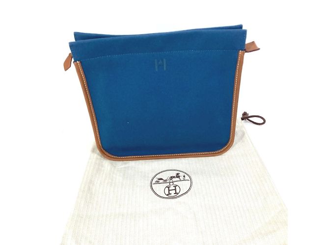 Pochette Camaieu con logo ricamato Hermès Marrone Blu navy - vista 14