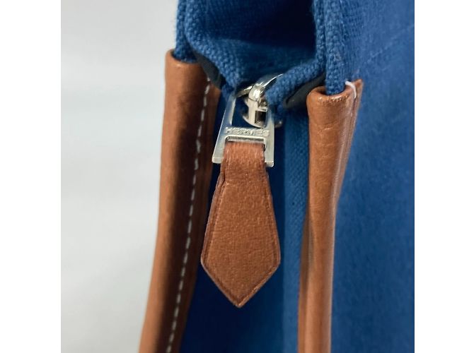 Pochette Camaieu con logo ricamato Hermès Marrone Blu navy - vista 6