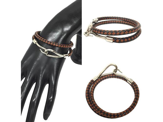 Pulsera Doble Choker Jumbo Hermès Castaño Negro Plata - vista 2