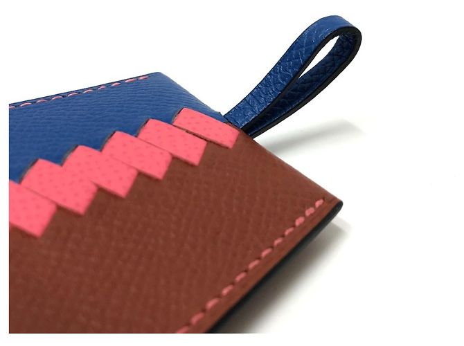 Ring Portachiavi Hermès Clé Grand Trasage Crochet Marrone Rosa Blu - vista 3