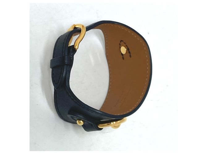 Pulseira Bangle Horsebit Hermès em Couro Swift Preto - vista 5