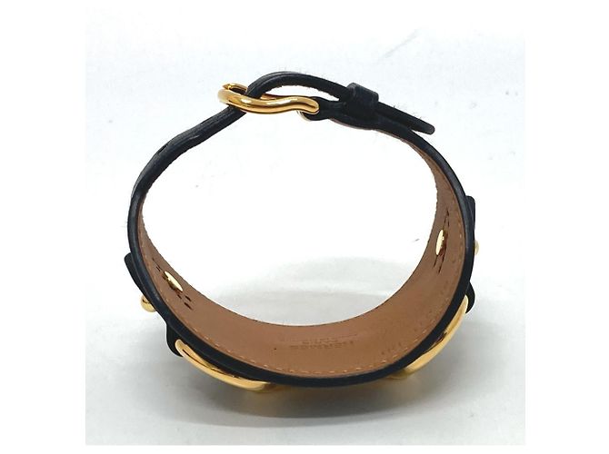 Pulseira Bangle Horsebit Hermès em Couro Swift Preto - vista 6