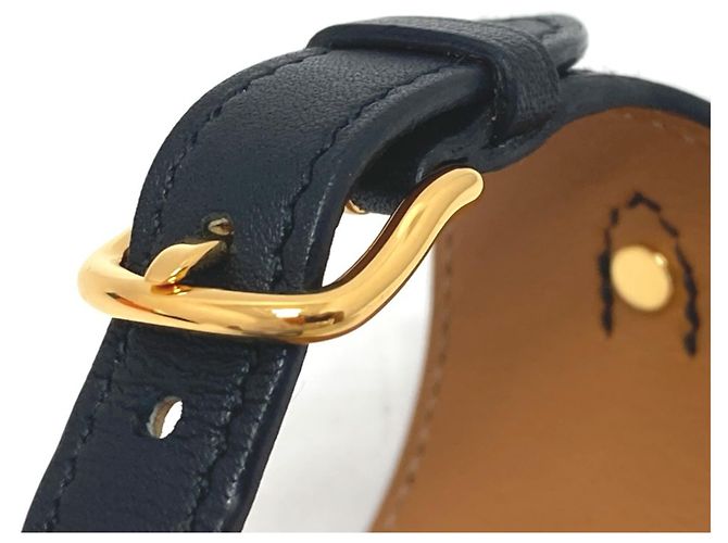 Pulseira Bangle Horsebit Hermès em Couro Swift Preto - vista 7