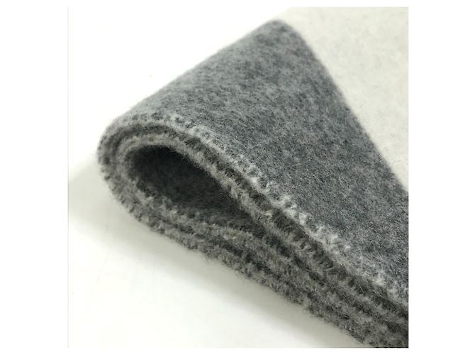 Hermès Sciarpa in cashmere bicolore con frange ottiche HERMES Kazak Marrone Bianco - vista 7