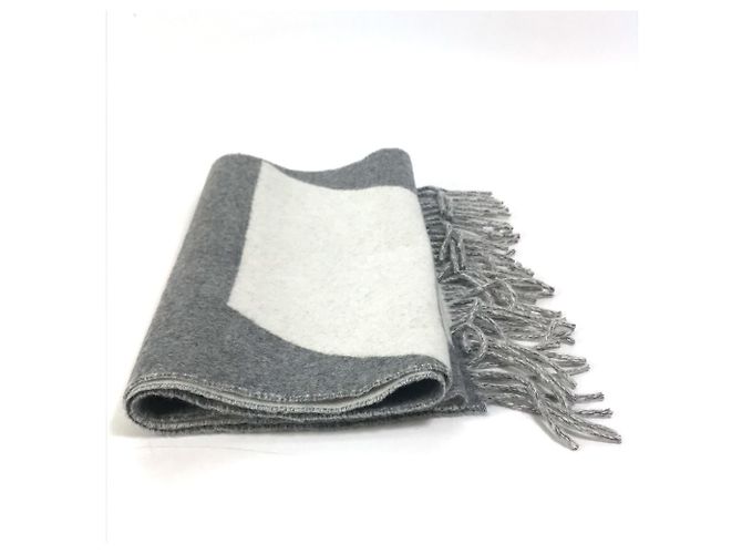 Hermès Sciarpa in cashmere bicolore con frange ottiche HERMES Kazak Marrone Bianco - vista 8