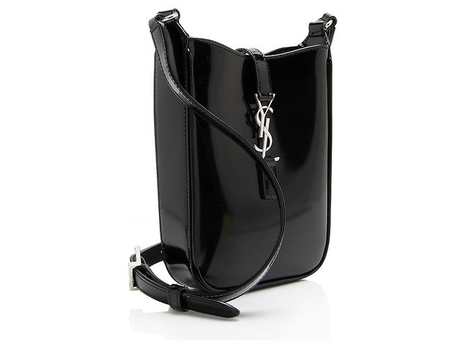 Mini borsa a tracolla verticale Monogram Le 5 À 7 in pelle verniciata Saint Laurent Nero - vista 2