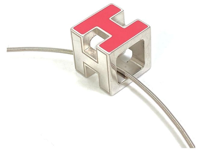 Hermès Hermes H Cube Ring Anhänger Halskette Silber Pink - Ansicht 3