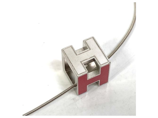 Hermès Hermes H Cube Ring Anhänger Halskette Silber Pink - Ansicht 4