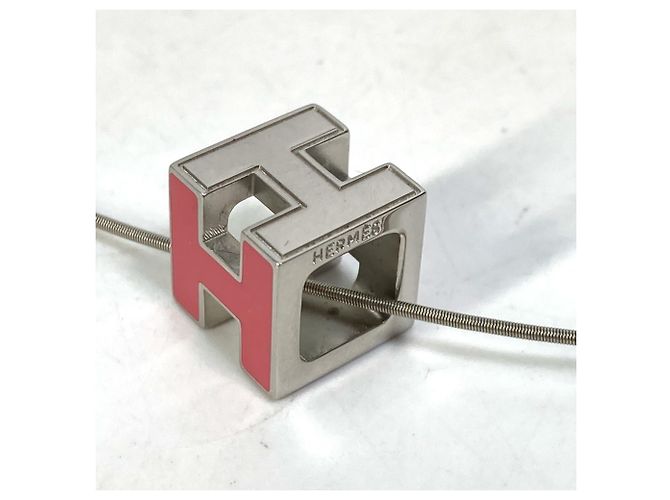 Hermès Hermes H Cube Ring Anhänger Halskette Silber Pink - Ansicht 5