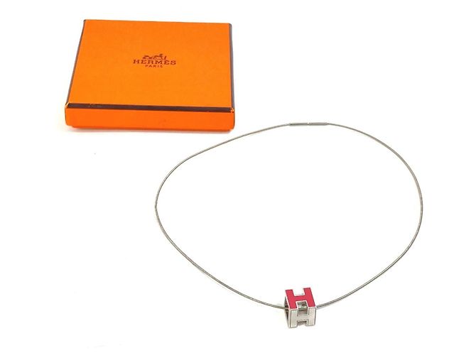 Hermès Hermes H Cube Ring Anhänger Halskette Silber Pink - Ansicht 7