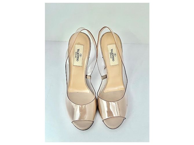 Sandali con zecca Valentino Garavani Rockstud cristallo beige Gold hardware - vista 3