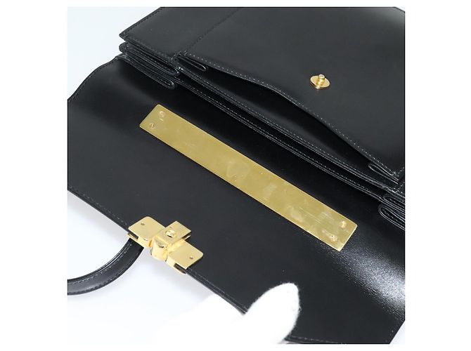 BALLY Bolso de mano de cuero 2 vías Negro Oro Auth sw1155 Dorado - vista 17