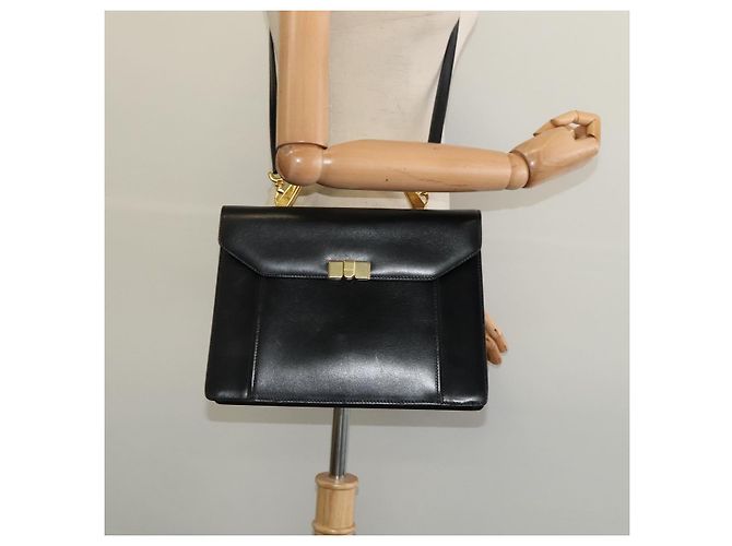 BALLY Bolso de mano de cuero 2 vías Negro Oro Auth sw1155 Dorado - vista 24
