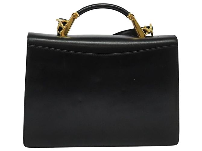 BALLY Bolso de mano de cuero 2 vías Negro Oro Auth sw1155 Dorado - vista 3