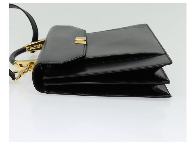 BALLY Bolso de mano de cuero 2 vías Negro Oro Auth sw1155 Dorado - vista 4