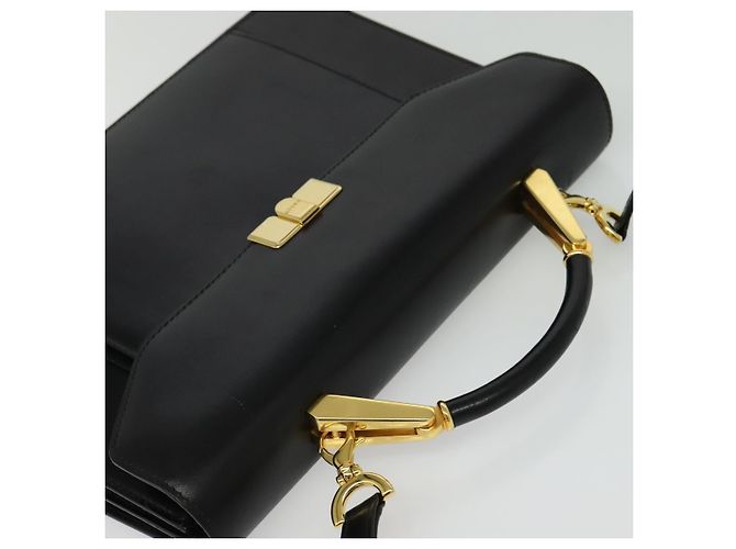 BALLY Bolso de mano de cuero 2 vías Negro Oro Auth sw1155 Dorado - vista 6