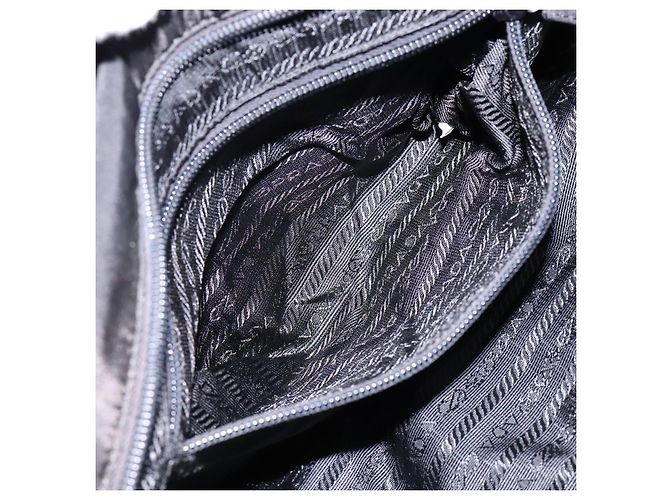 Borsa Tote PRADA in nylon e pelle nera argento autentica ki5841 Nero - vista 20