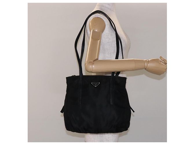 Borsa Tote PRADA in nylon e pelle nera argento autentica ki5841 Nero - vista 23