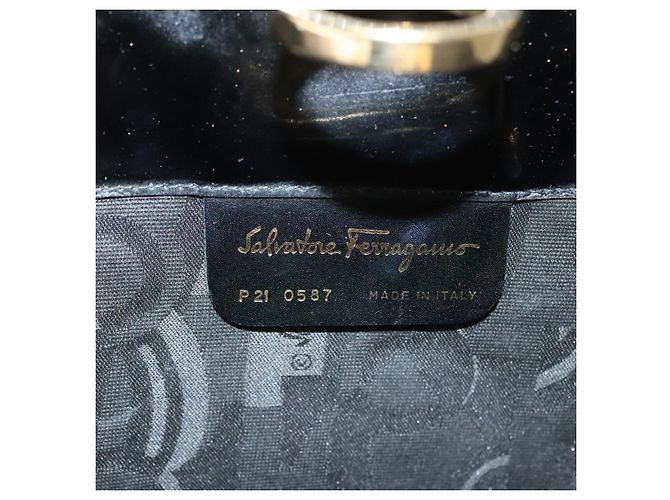 Bolso de Hombro Gancini Chain Salvatore Ferragamo Esmalte Negro Plata Auth 135991 - vista 15