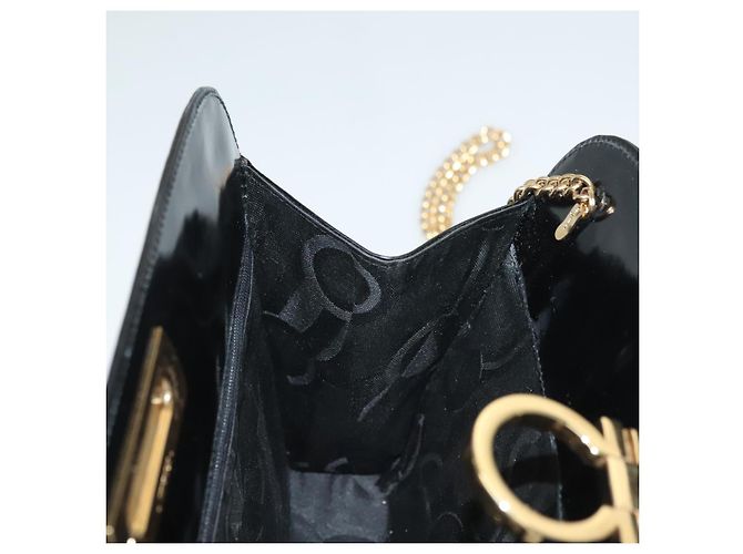 Bolso de Hombro Gancini Chain Salvatore Ferragamo Esmalte Negro Plata Auth 135991 - vista 18