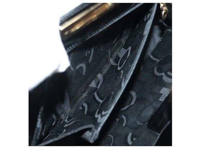 Bolso de Hombro Gancini Chain Salvatore Ferragamo Esmalte Negro Plata Auth 135991 - vista 19