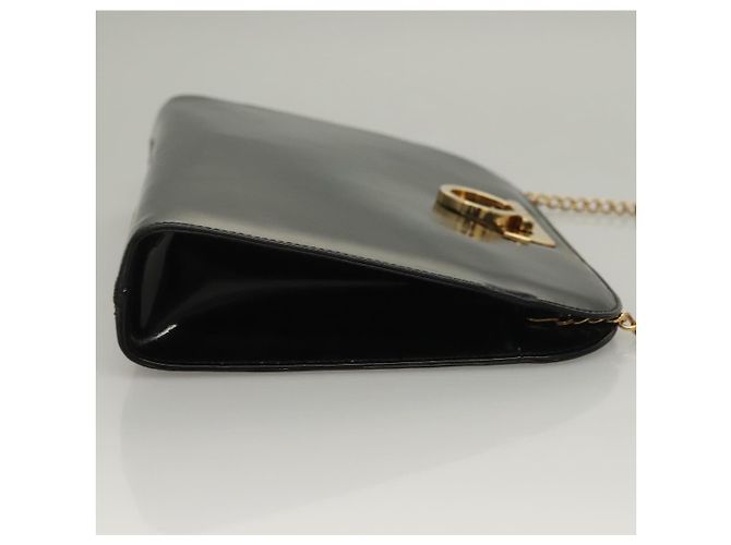 Bolso de Hombro Gancini Chain Salvatore Ferragamo Esmalte Negro Plata Auth 135991 - vista 4