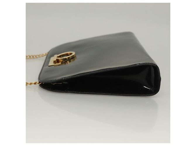 Bolso de Hombro Gancini Chain Salvatore Ferragamo Esmalte Negro Plata Auth 135991 - vista 5