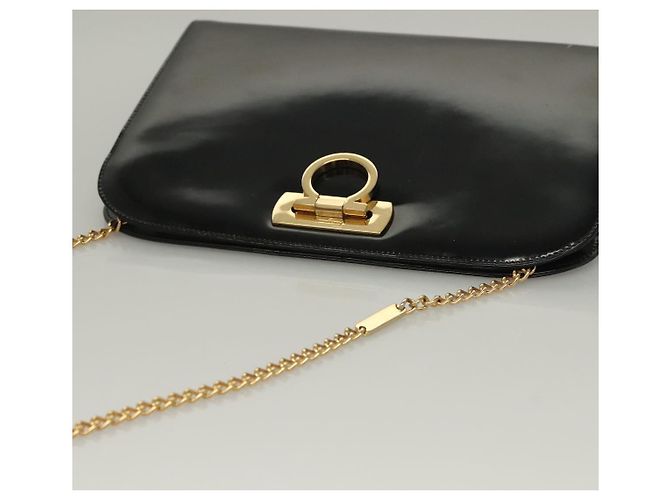 Bolso de Hombro Gancini Chain Salvatore Ferragamo Esmalte Negro Plata Auth 135991 - vista 6