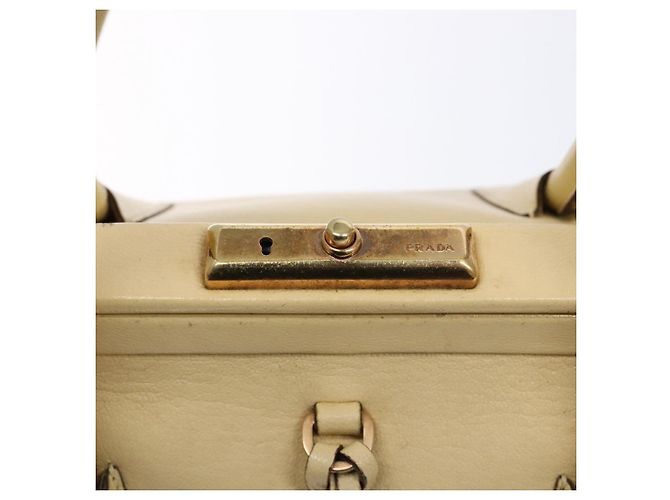PRADA Borsa a Mano Gamaguchi in Pelle Beige Oro Auth 135924 D'oro - vista 14